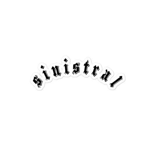 Vinyl sticker for left-handers featuring in gothic text "Sinistral."