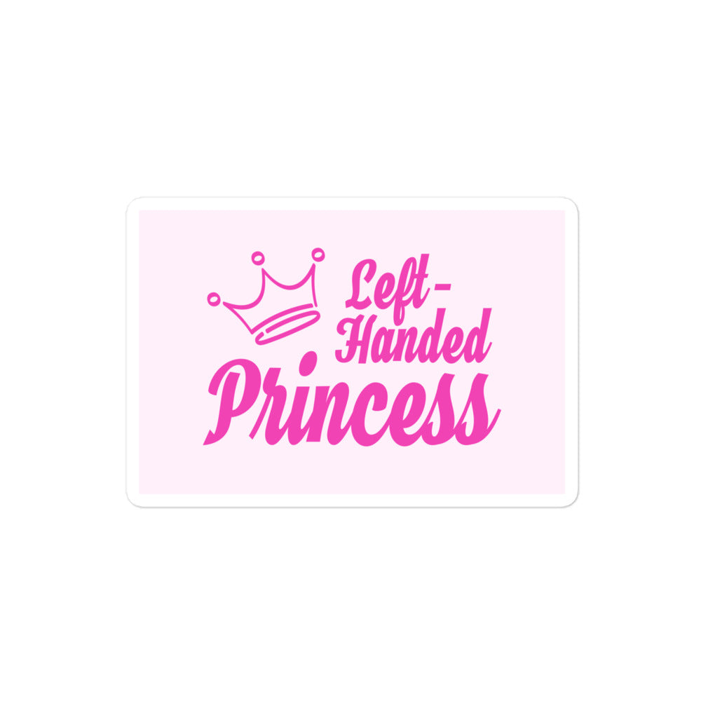 Vinyl sticker for left-handers featuring the statement "Left-Handed Princess" in bold graphic text.