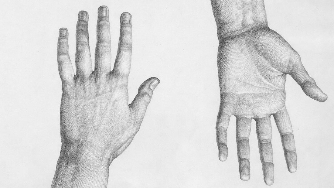 Drawing of the front and back of a left hand representing sinistrality.