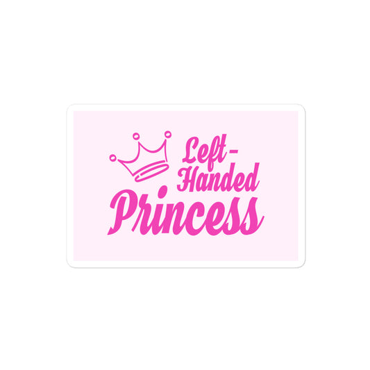 Vinyl sticker for left-handers featuring the statement "Left-Handed Princess" in bold graphic text.